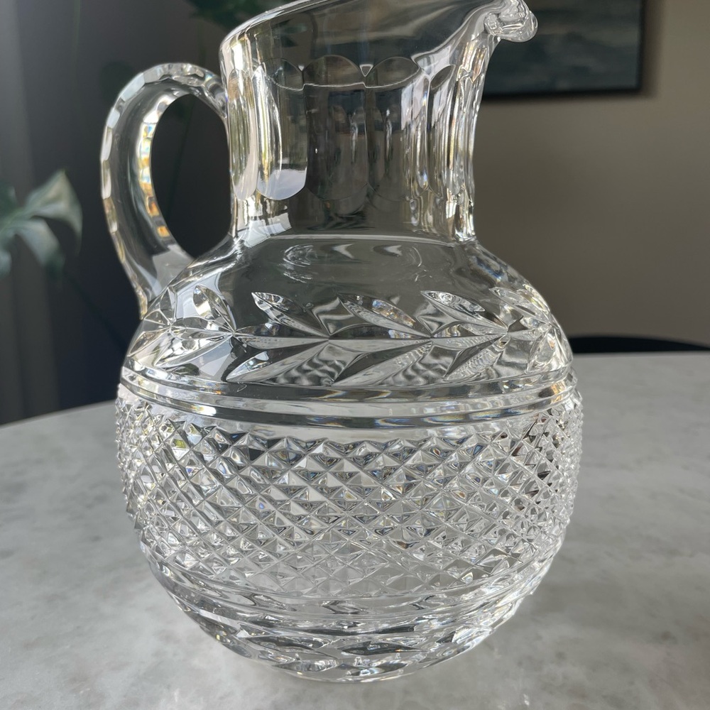 This is a Galway Crystal pitcher, in the Leah pattern. 44oz